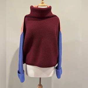 Free People chunky knit color block sweater. Cowl neck size S/P